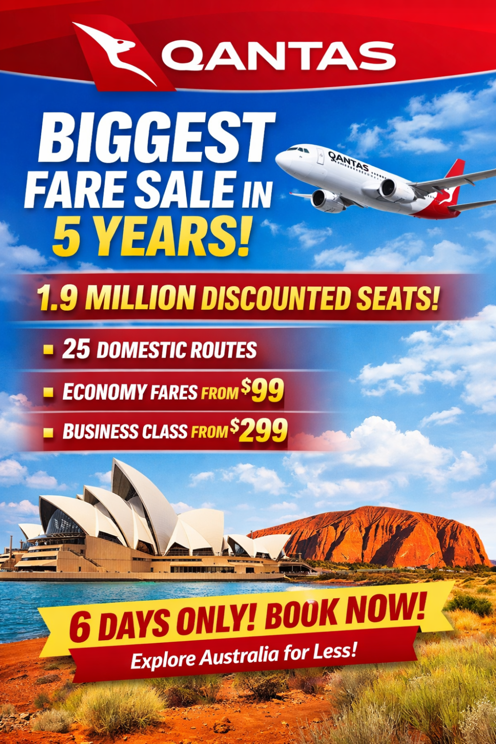 क़ांतस ने पांच वर्षों की सबसे बड़ी घरेलू उड़ान बिक्री की घोषणा, 19 लाख सीटों पर भारी छूट