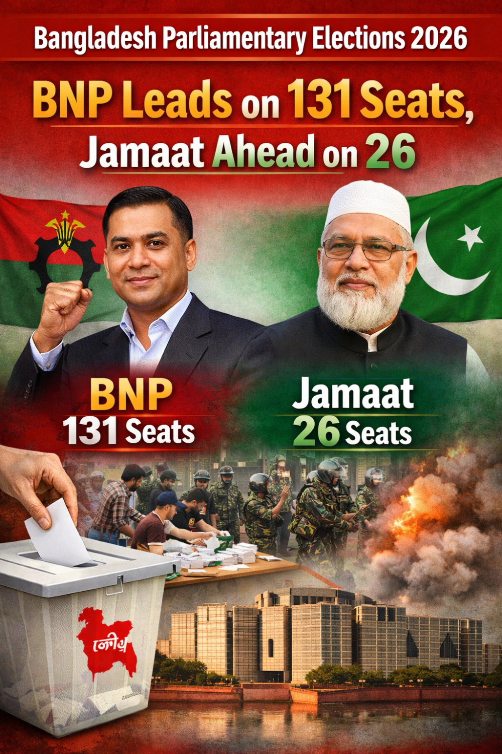 बांग्लादेश संसदीय चुनाव: रुझानों में बीएनपी को 131 सीटों पर बढ़त, जमात 26 पर आगे