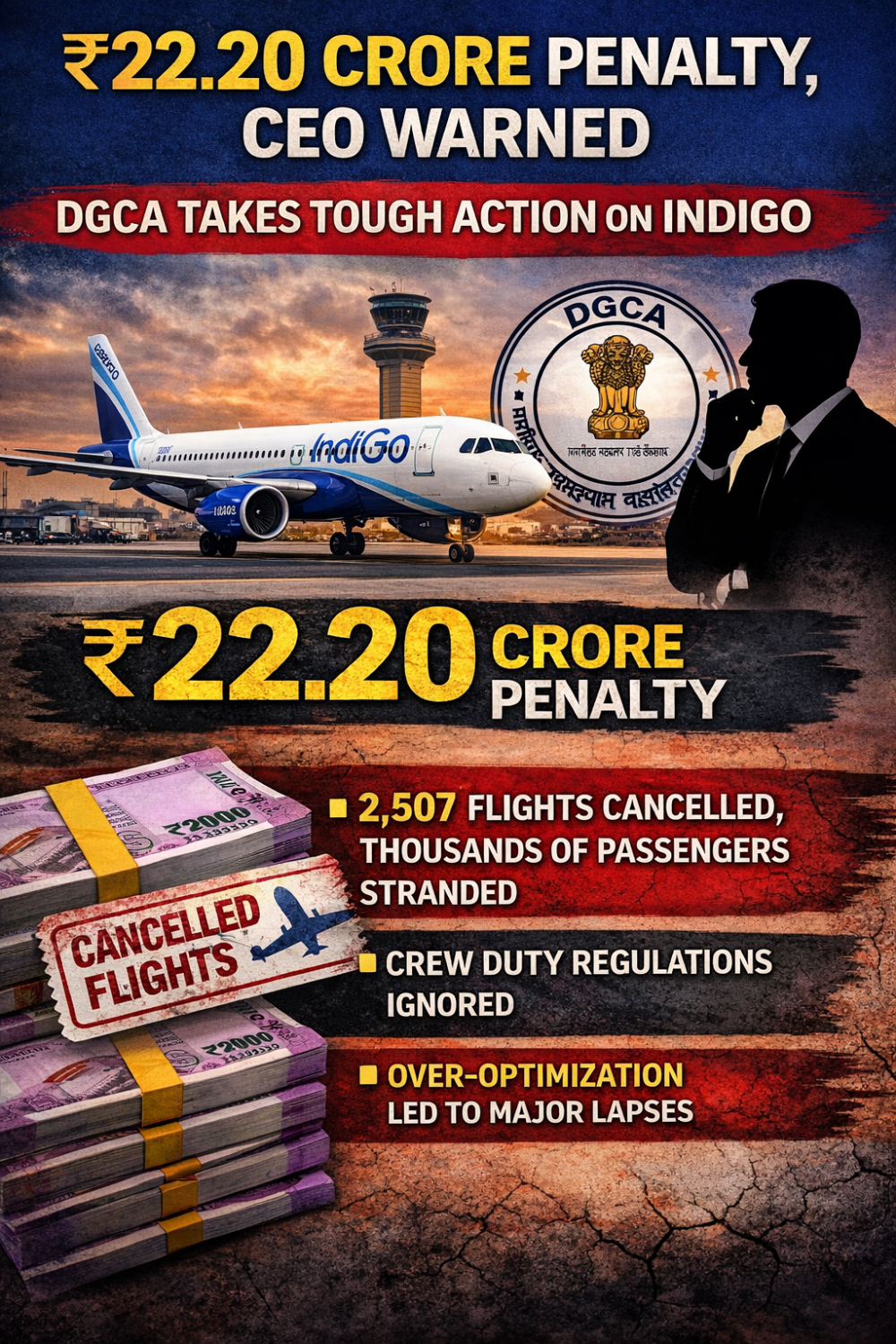 ऑपरेशनल चूक पर इंडिगो पर DGCA की बड़ी कार्रवाई, 22.20 करोड़ का जुर्माना