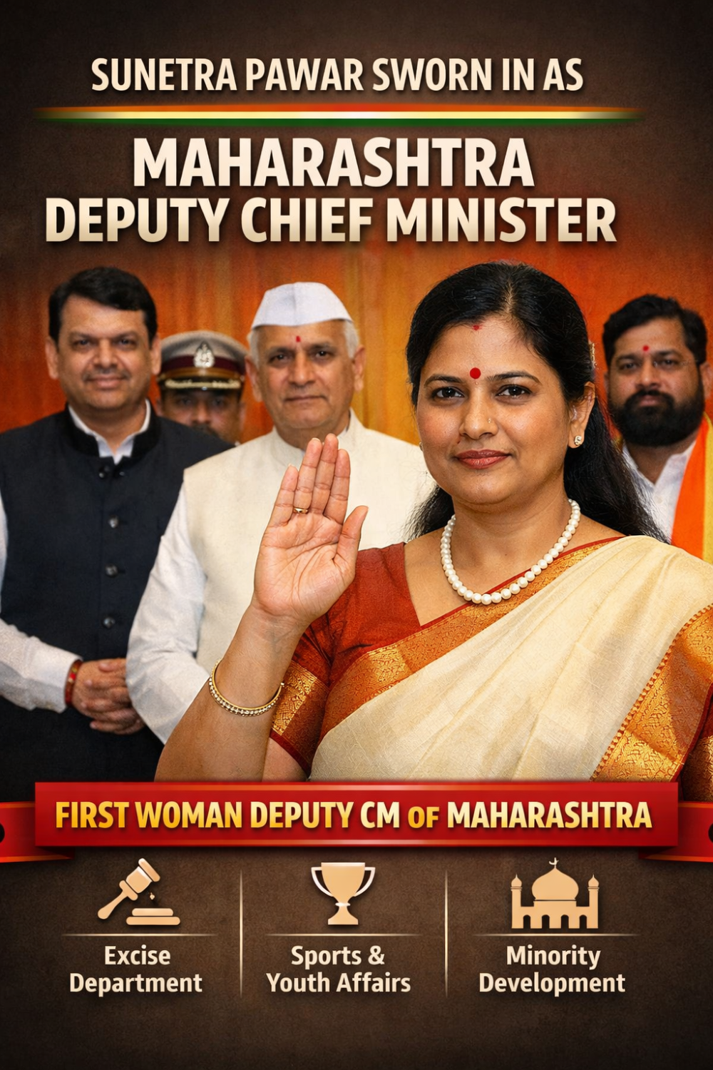 महाराष्ट्र को पहली महिला उपमुख्यमंत्री मिलीं, सुनेत्रा पवार ने ली शपथ