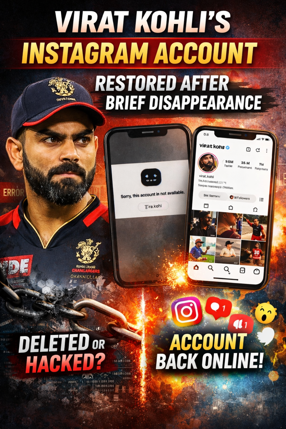 इंस्टाग्राम से अचानक गायब हुआ विराट कोहली का अकाउंट, कुछ घंटों बाद फिर हुआ एक्टिव—फैन्स में मची अफरा-तफरी
