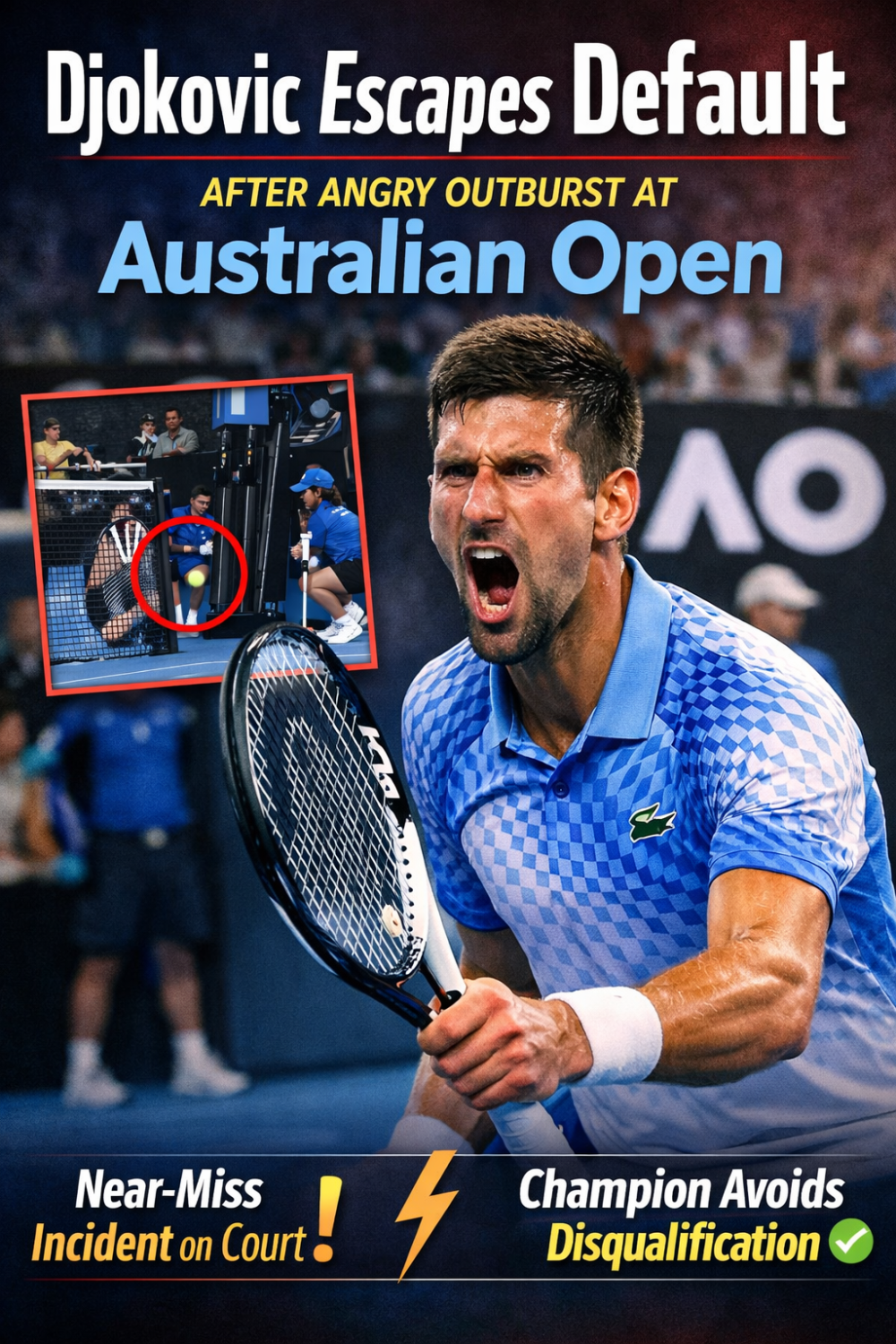 ऑस्ट्रेलियन ओपन में बाल-बाल बचे नोवाक जोकोविच, गुस्से के कारण हो सकते थे बाहर