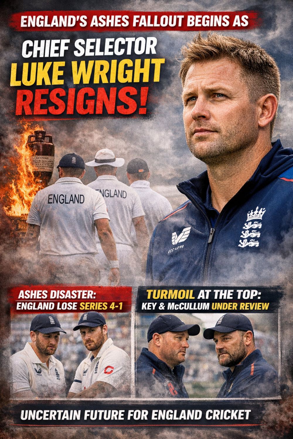 एशेज की हार के बाद इंग्लैंड क्रिकेट में हलचल, मुख्य चयनकर्ता ल्यूक राइट का इस्तीफ़ा