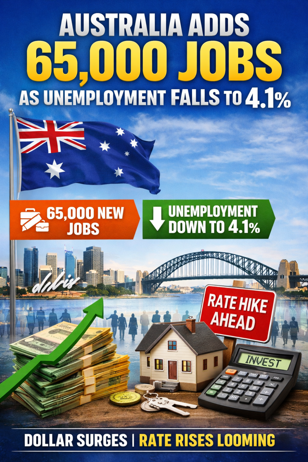 ऑस्ट्रेलिया में रोज़गार में बड़ी उछाल, बेरोज़गारी दर घटकर 4.1%