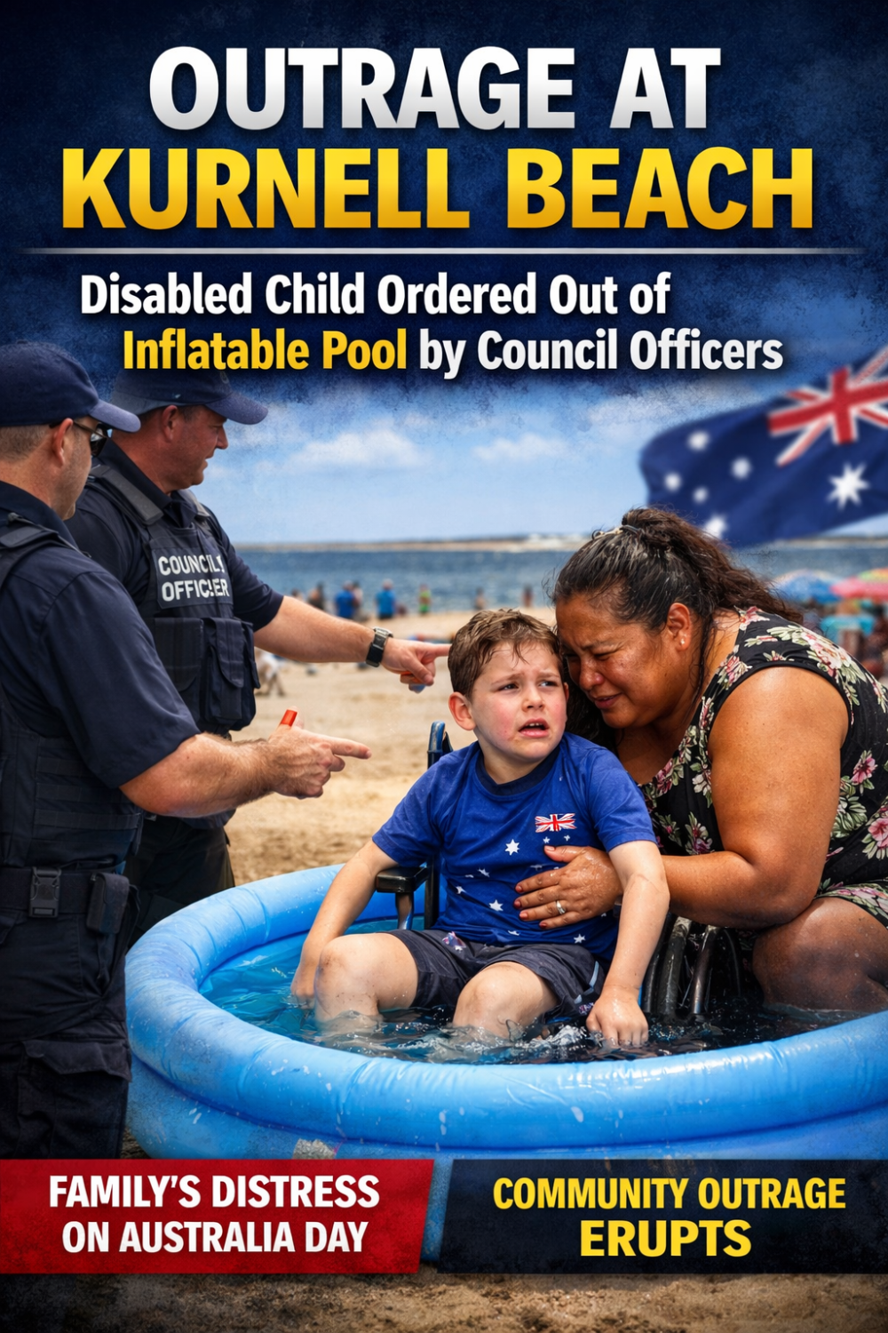ऑस्ट्रेलिया डे पर दिव्यांग बच्चे के साथ अमानवीय व्यवहार, कर्नेल बीच पर परिषद की कार्रवाई से आक्रोश