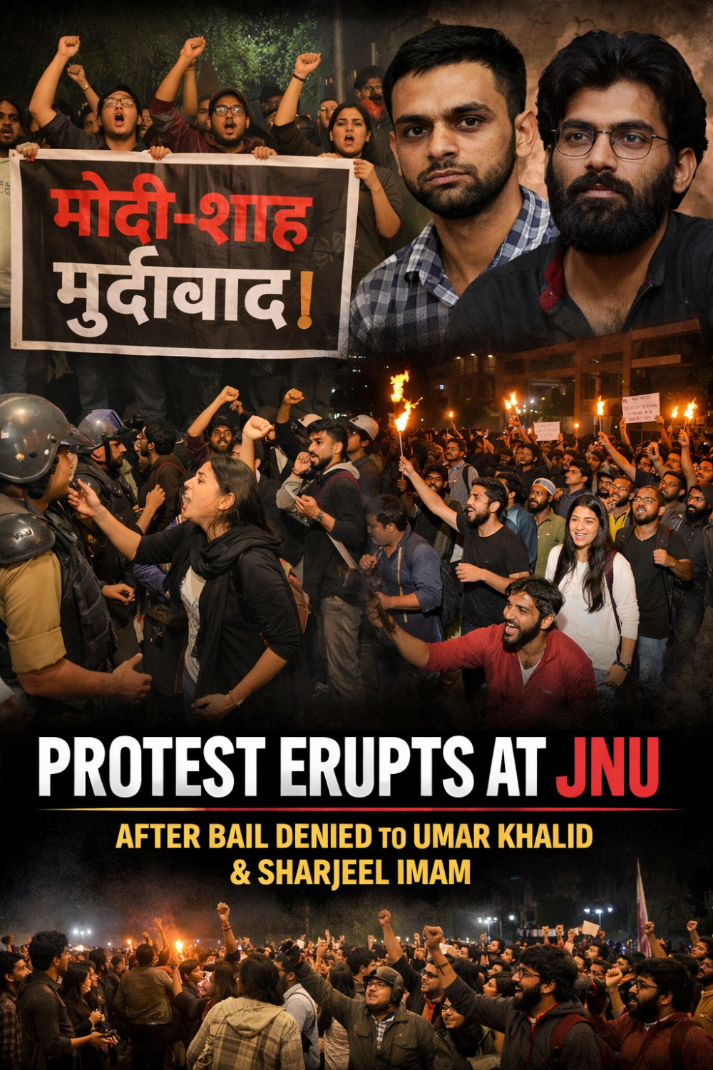 उमर खालिद और शरजील इमाम को जमानत न मिलने के बाद जेएनयू में देर रात प्रदर्शन, नारेबाजी पर बढ़ा विवाद