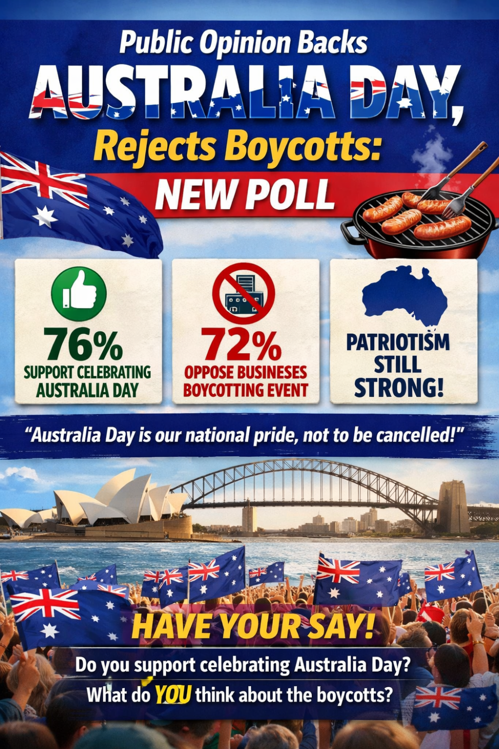 ऑस्ट्रेलिया डे को लेकर जनता का रुख सख़्त, बहिष्कार के ख़िलाफ़ दिखी व्यापक सहमति: सर्वेक्षण