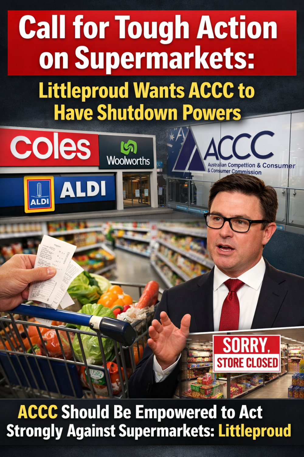 सुपरमार्केट्स पर सख़्ती की मांग: ACCC को दुकानें बंद करने की शक्ति मिले — डेविड लिटलप्राउड