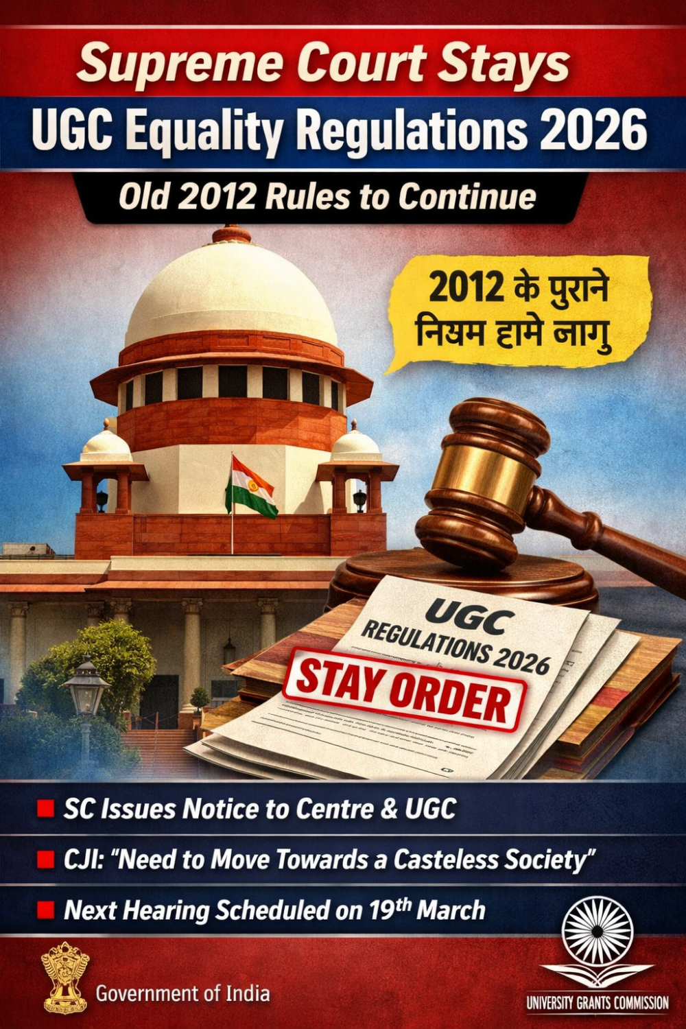 यूजीसी के नए समानता विनियमों पर सुप्रीम कोर्ट की अंतरिम रोक