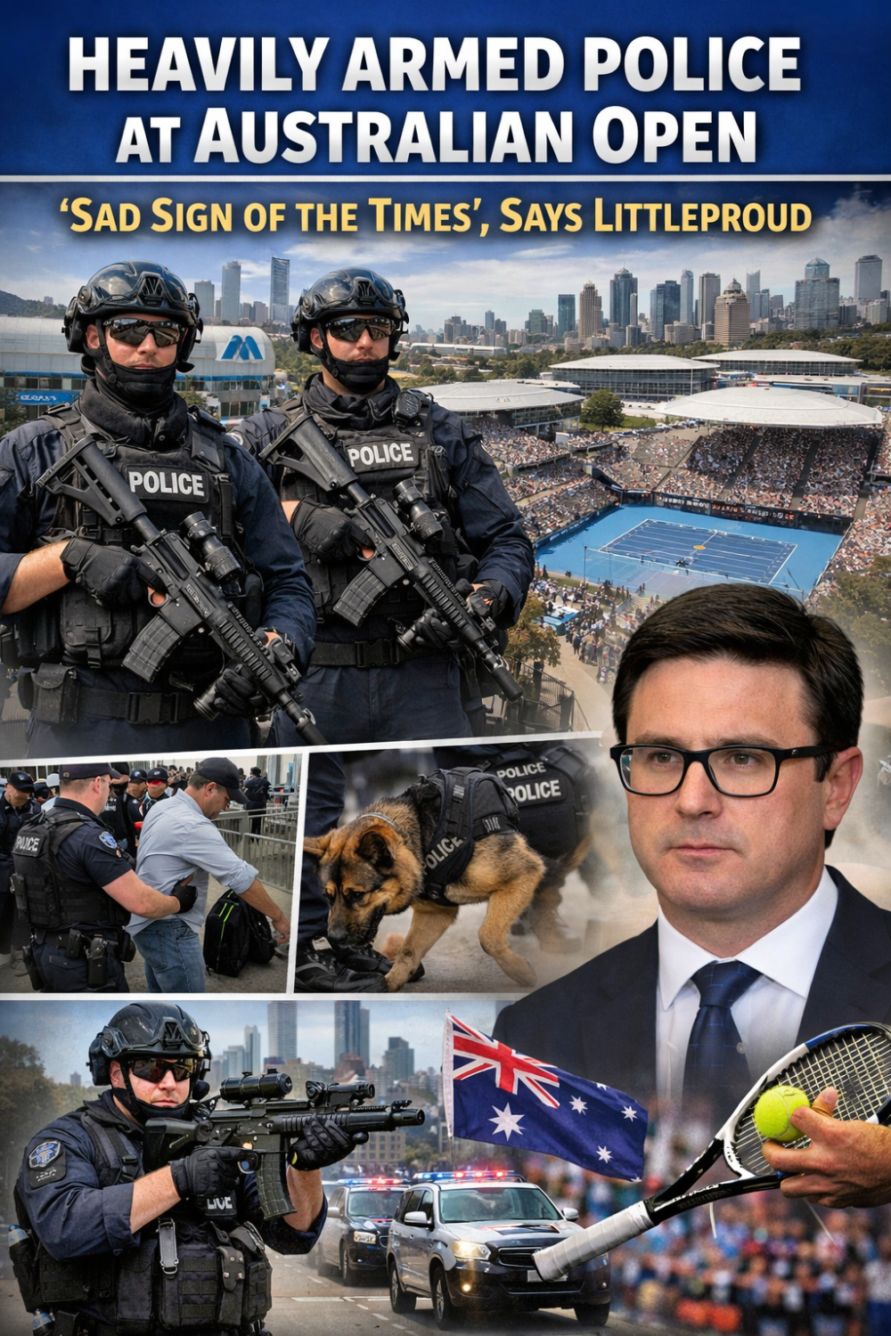 ऑस्ट्रेलियन ओपन में कड़ी सुरक्षा, भारी हथियारों से लैस पुलिस की तैनाती पर बहस