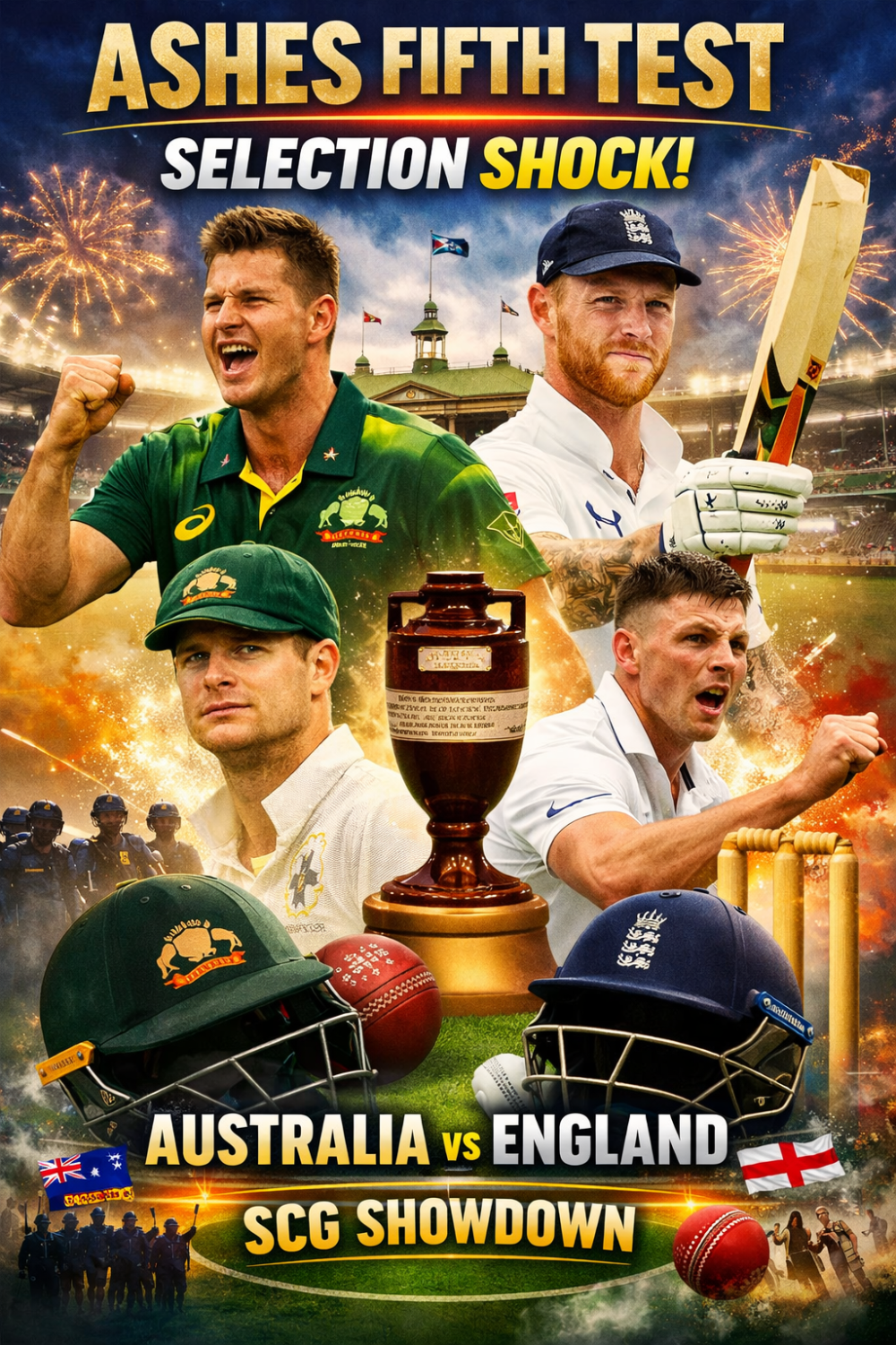 एशेज का पाँचवां टेस्ट: ऑस्ट्रेलिया बिना स्पिनर उतरा, स्टोक्स ने टॉस जीतकर बल्लेबाज़ी चुनी