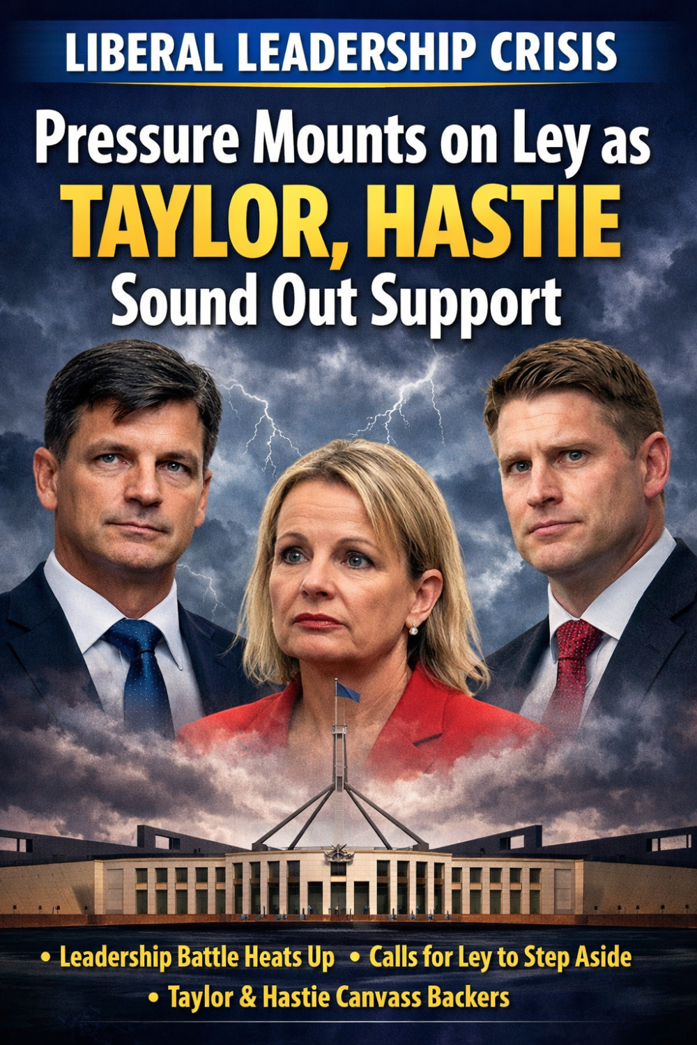 लिबरल पार्टी में नेतृत्व संकट गहराया लेय पर इस्तीफे का दबाव, टेलर और हैस्टी की दावेदारी तेज़