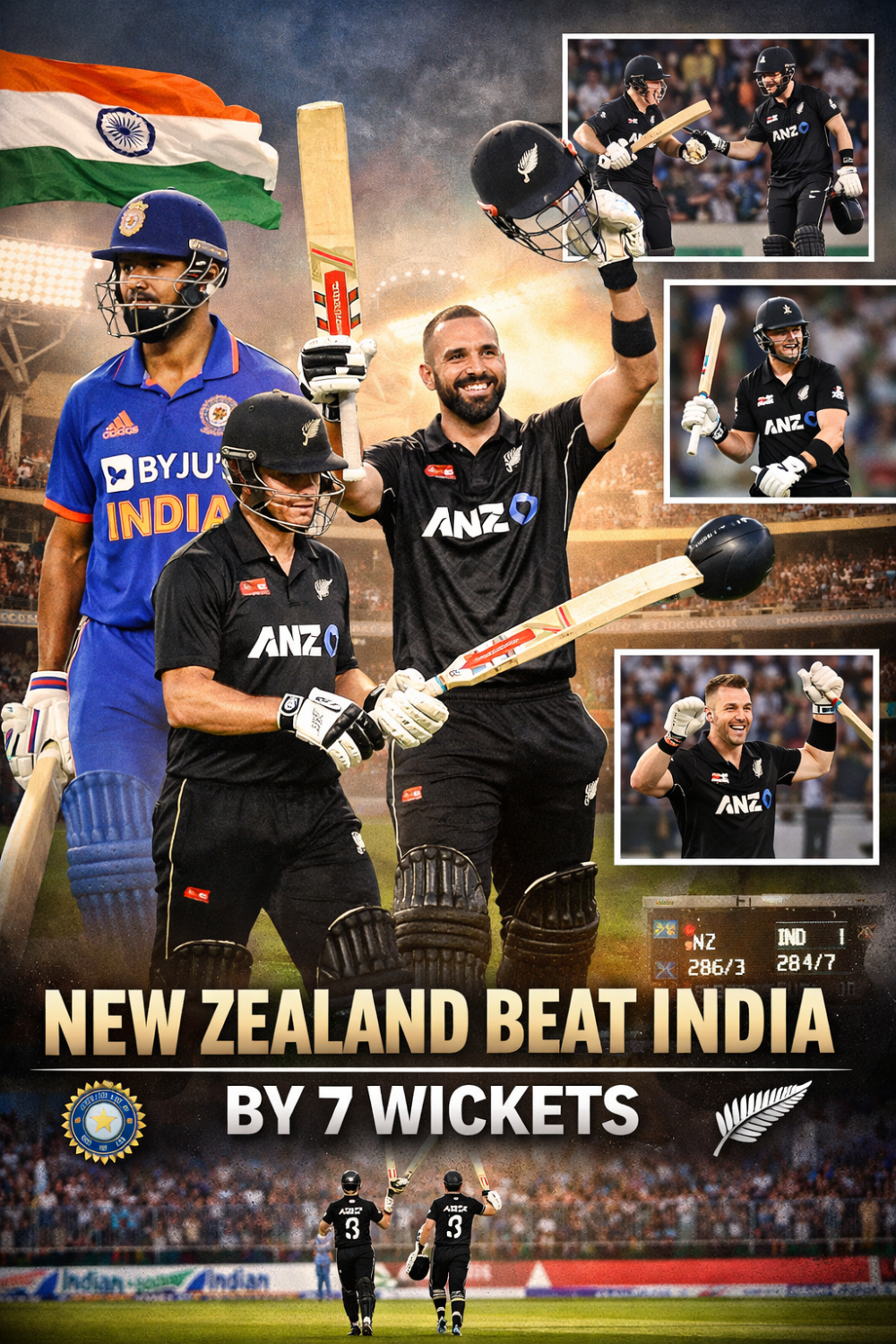 मिचेल का नाबाद शतक, न्यूजीलैंड ने भारत को सात विकेट से हराया