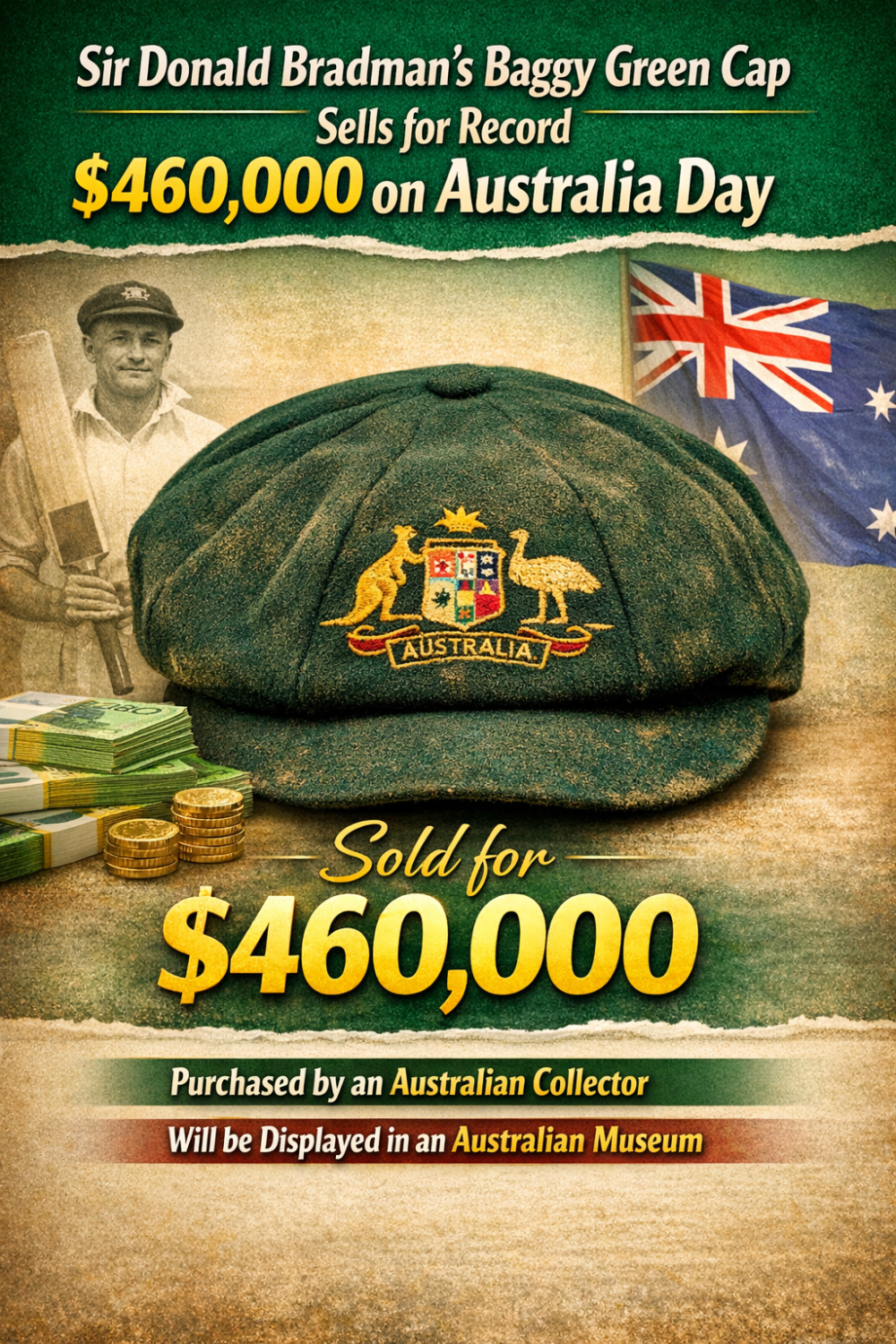 सर डॉन ब्रैडमैन की ‘बैगी ग्रीन’ कैप रिकॉर्ड 4.60 लाख डॉलर में बिकी