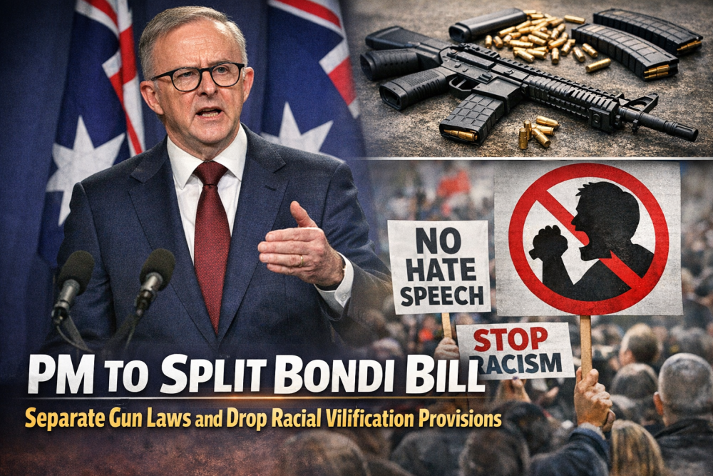 बोंडी विधेयक में बड़ा बदलाव: प्रधानमंत्री ने हथियार कानून अलग किए, नस्लीय नफरत से जुड़े प्रावधान हटाए