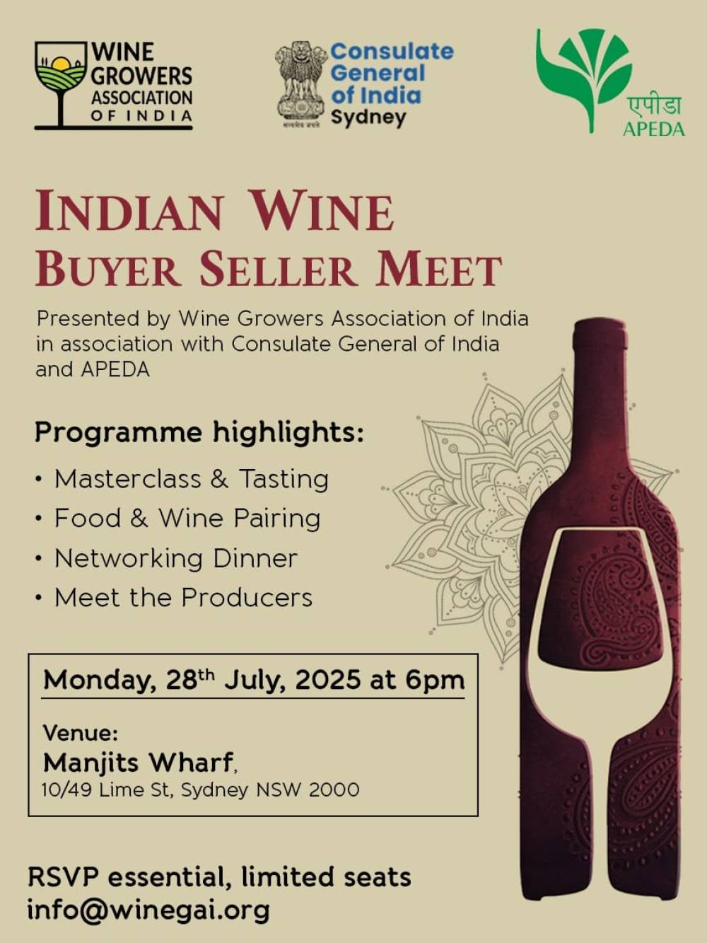 सिडनी में भारतीय वाइन का जश्न: 28 जुलाई को होगा खास बायर-सेलर मीट
