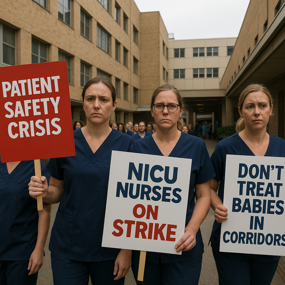 बच्चों की सुरक्षा खतरे में: वेस्टमीड अस्पताल के NICU नर्सों की हड़ताल, बीमार नवजातों को स्टोररूम और गलियारों में किया गया भर्ती