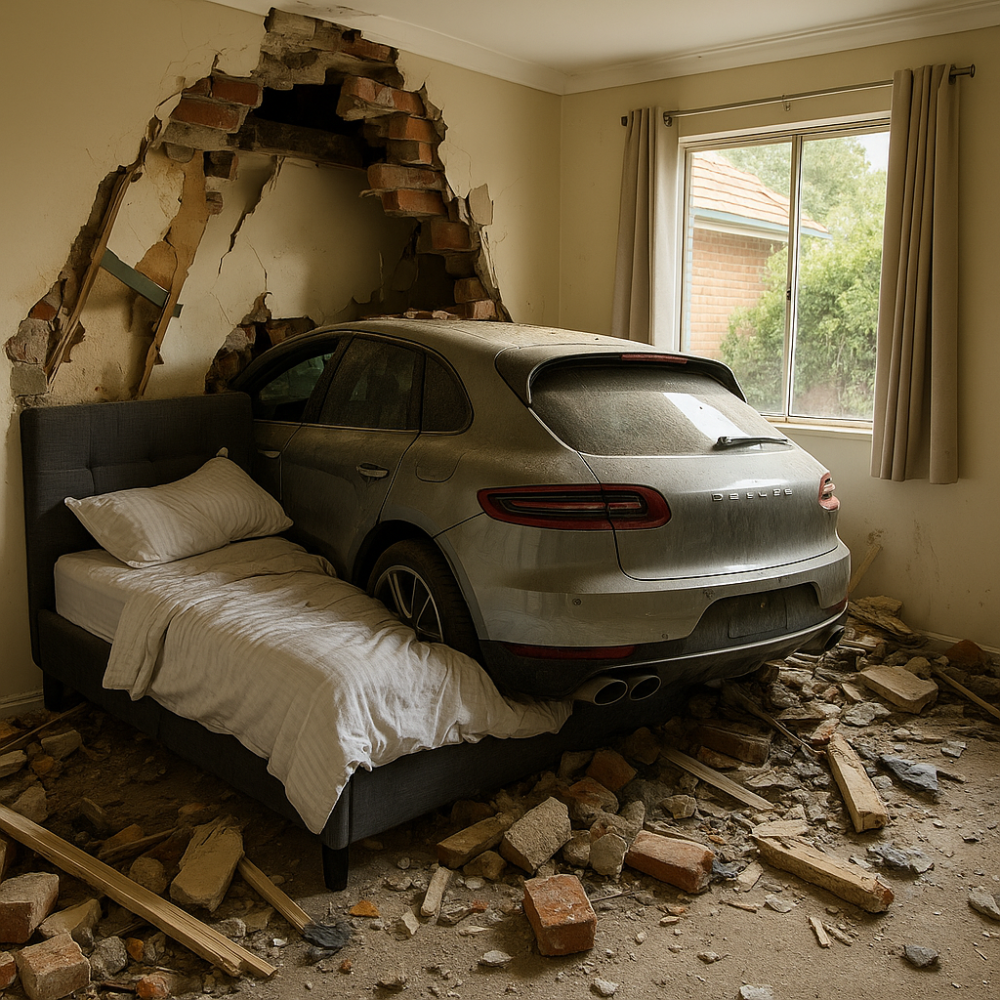 सिडनी: पोर्शे कार घर में घुसी, बिस्तर पर जा गिरी – दो लोग फरार, बाल-बाल बचे निवासी