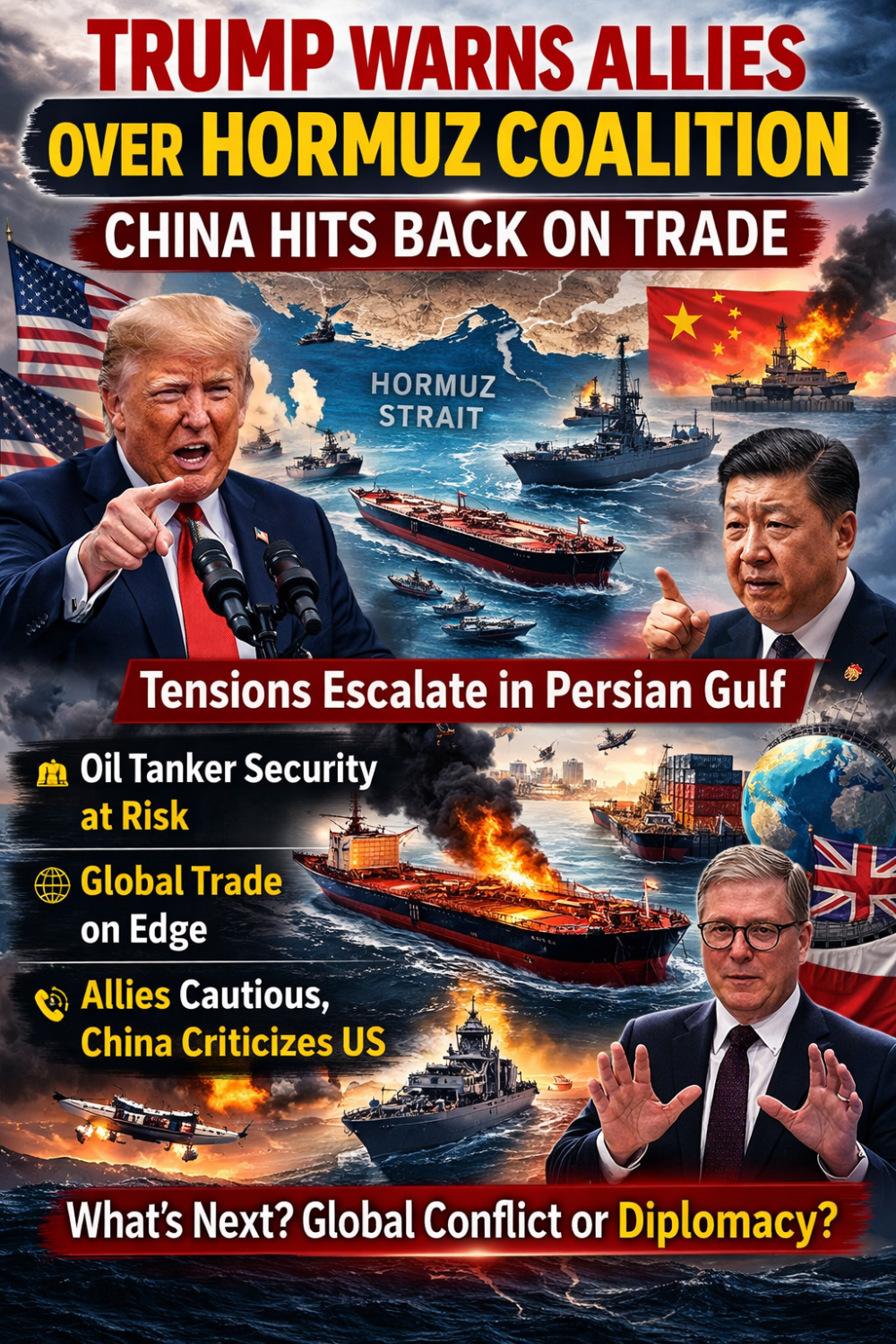 हॉर्मुज़ जलडमरूमध्य पर बढ़ता तनाव: ट्रंप की चेतावनी, चीन का पलटवार और सहयोगियों की सतर्क प्रतिक्रिया