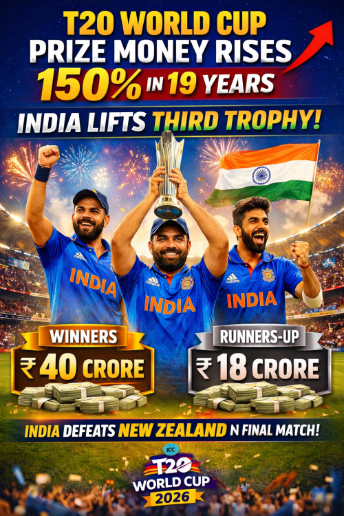 19 साल में 150% बढ़ी टी20 विश्व कप की इनामी राशि, भारत तीसरी बार बना चैंपियन