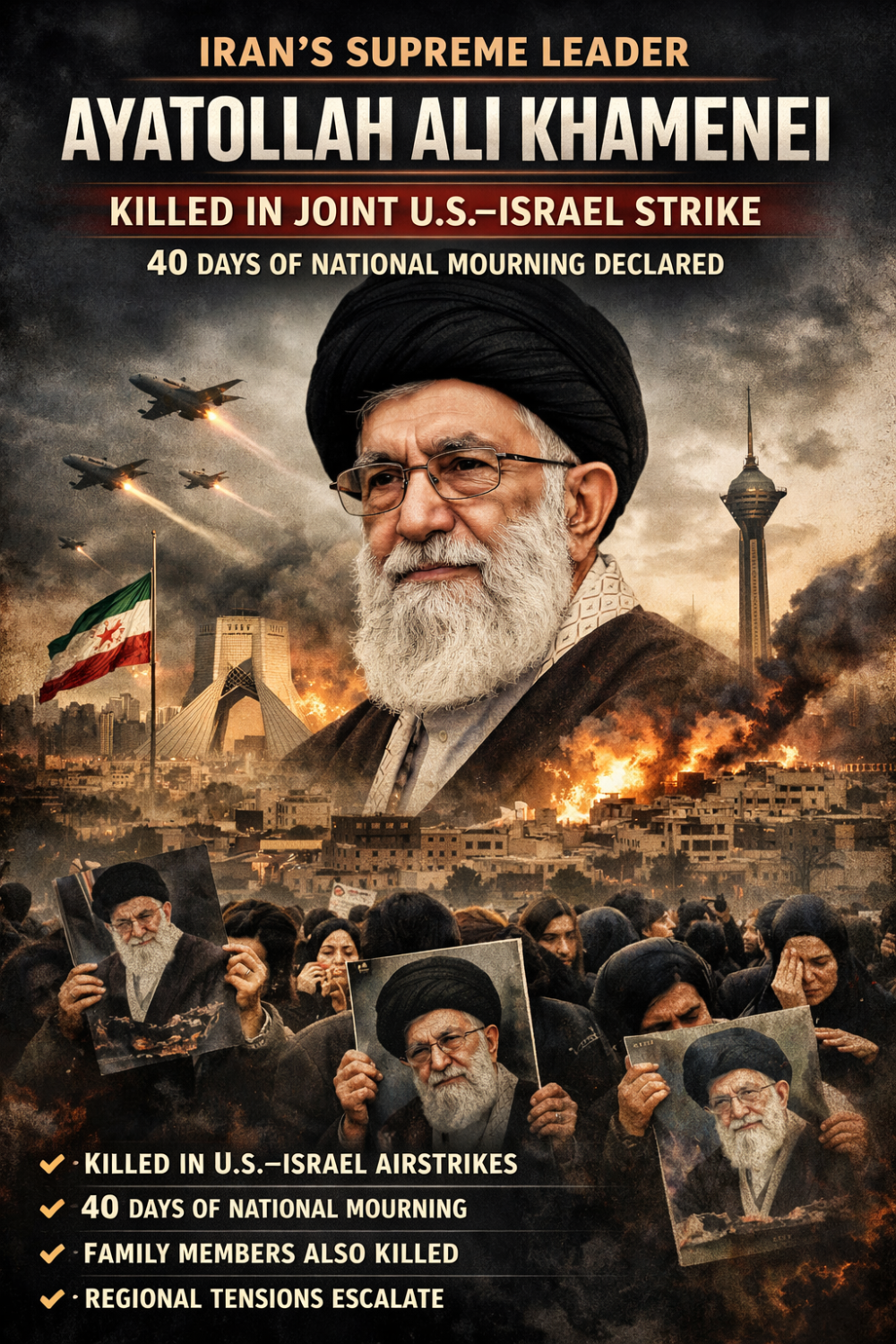 Ayatollah Ali Khamenei की मौत की पुष्टि, ईरान में 40 दिनों का राष्ट्रीय शोक घोषित