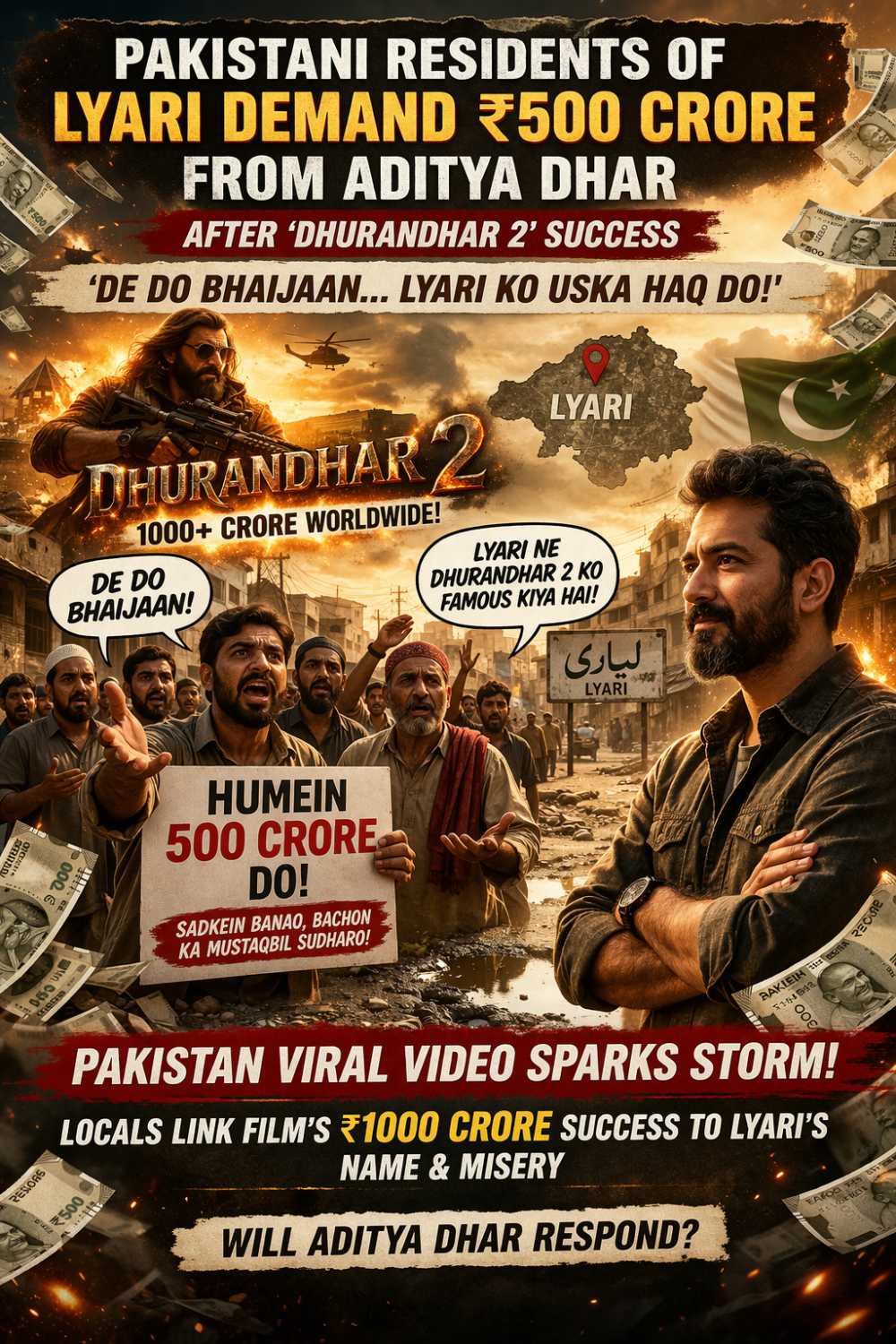 ‘धुरंधर 2’ की सफलता पर पाकिस्तान के ल्यारी के लोगों की अनोखी मांग, निर्देशक से मांगे 500 करोड़ रुपये