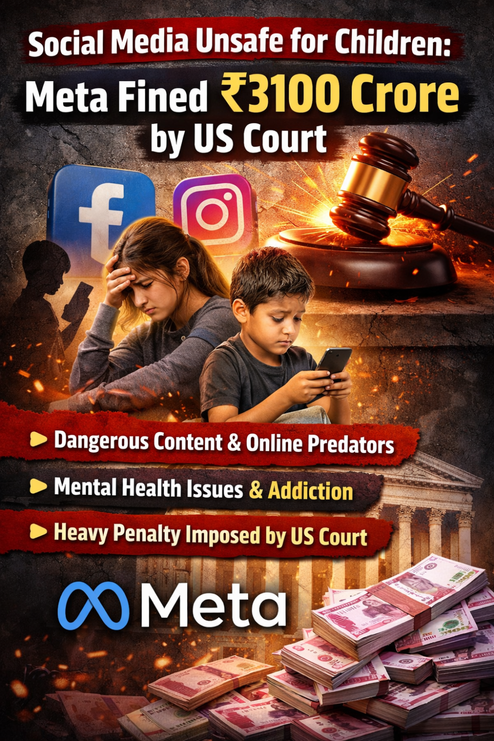 बच्चों के लिए खतरनाक सोशल मीडिया: Meta पर 3100 करोड़ रुपये का जुर्माना