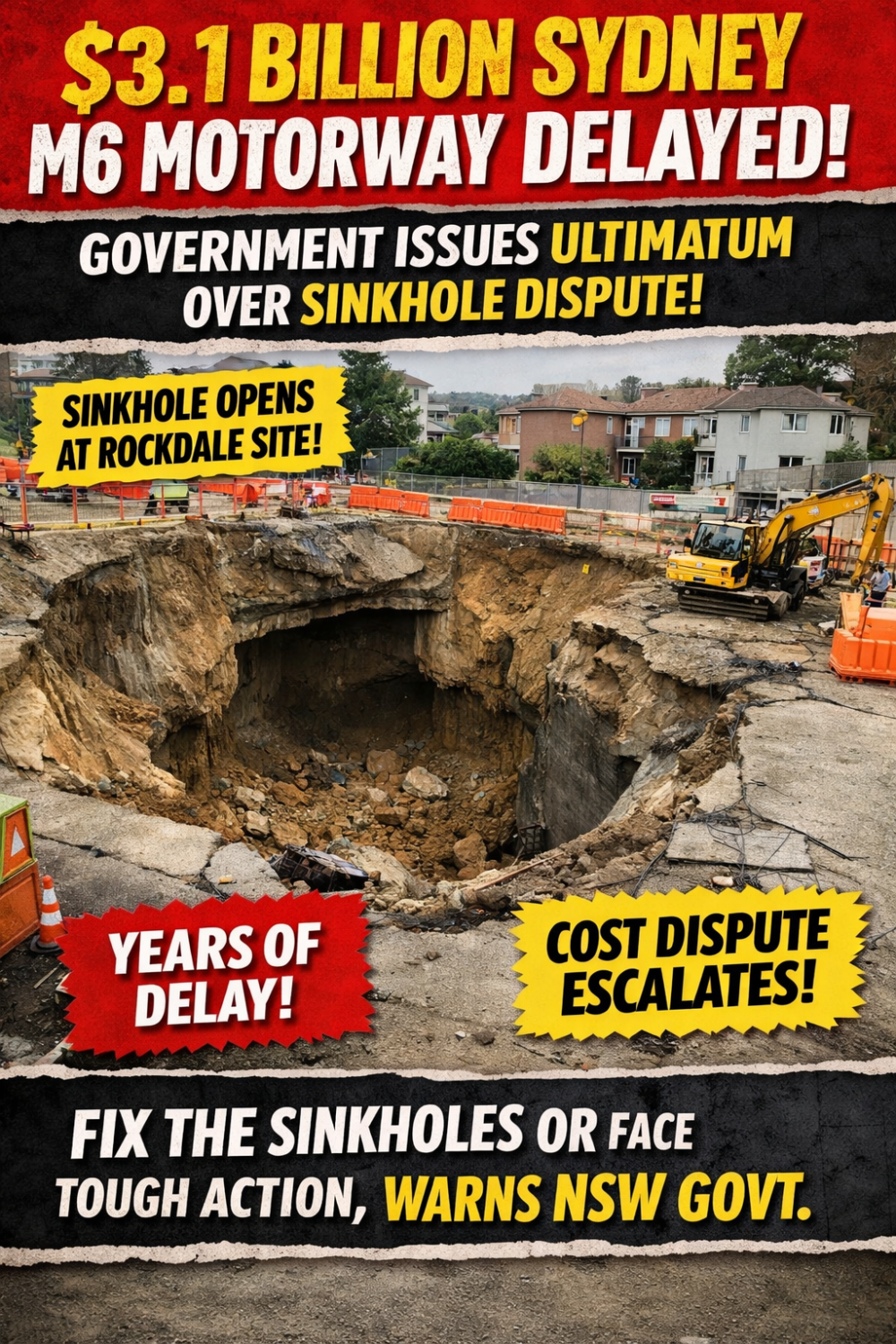 3.1 अरब डॉलर की सिडनी M6 मोटरवे परियोजना में वर्षों की देरी, सिंकहोल विवाद पर सरकार का अल्टीमेटम
