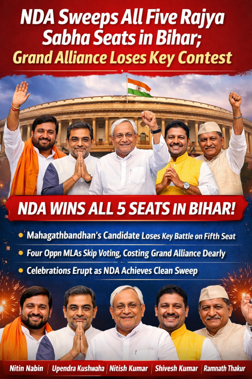 बिहार राज्यसभा चुनाव 2026: पांचों सीटों पर NDA का कब्जा, महागठबंधन को बड़ा झटका