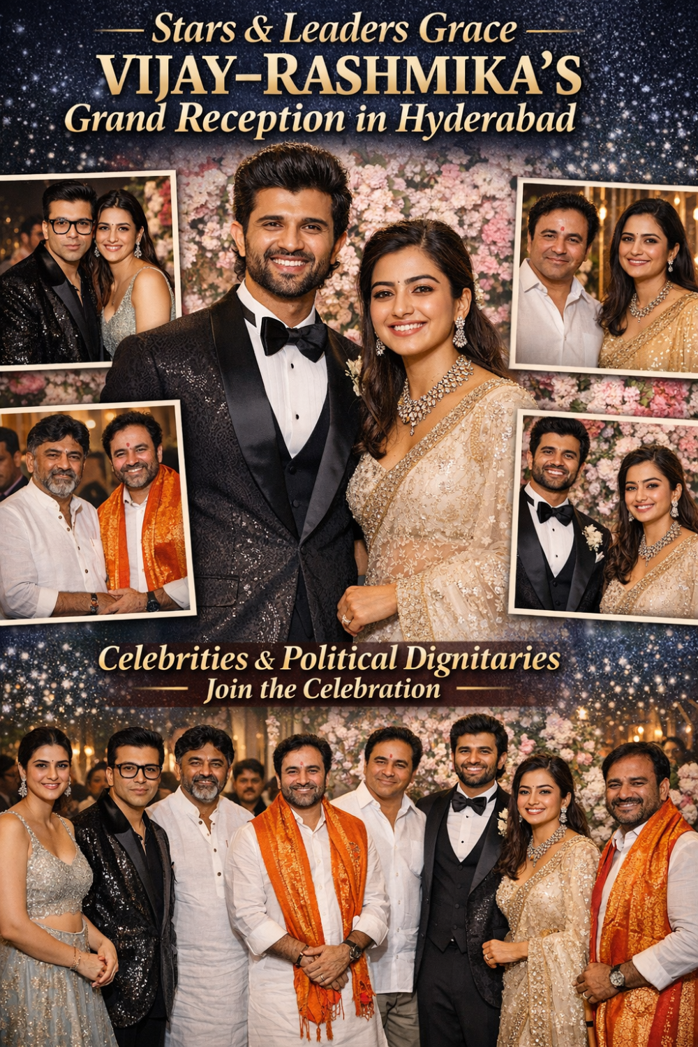 विजय देवरकोंडा–रश्मिका मंदाना के रिसेप्शन में फिल्मी सितारों और सियासी हस्तियों का जमावड़ा