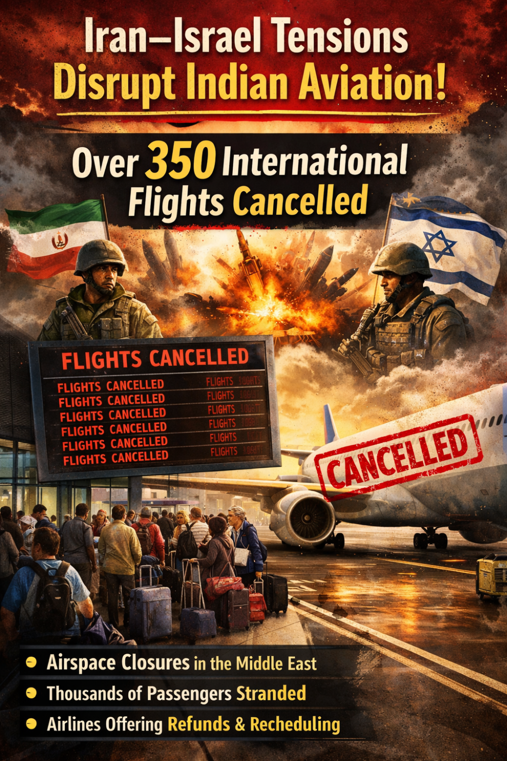 ईरान–इज़राइल तनाव का असर: भारत की 350 से अधिक अंतरराष्ट्रीय उड़ानें रद्द