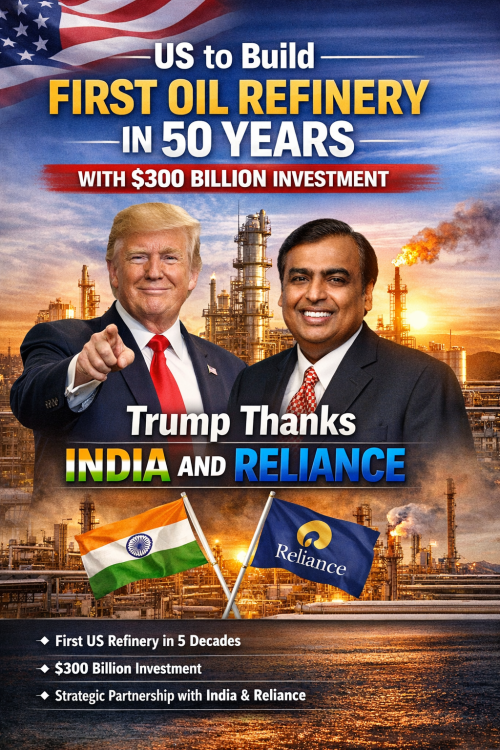 50 साल बाद अमेरिका में बनेगी नई ऑयल रिफाइनरी, 300 अरब डॉलर का निवेश; ट्रंप ने भारत और रिलायंस को कहा धन्यवाद