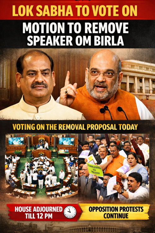 लोकसभा में स्पीकर ओम बिरला को हटाने के प्रस्ताव पर आज वोटिंग, सदन में हंगामे के बीच कार्यवाही स्थगित