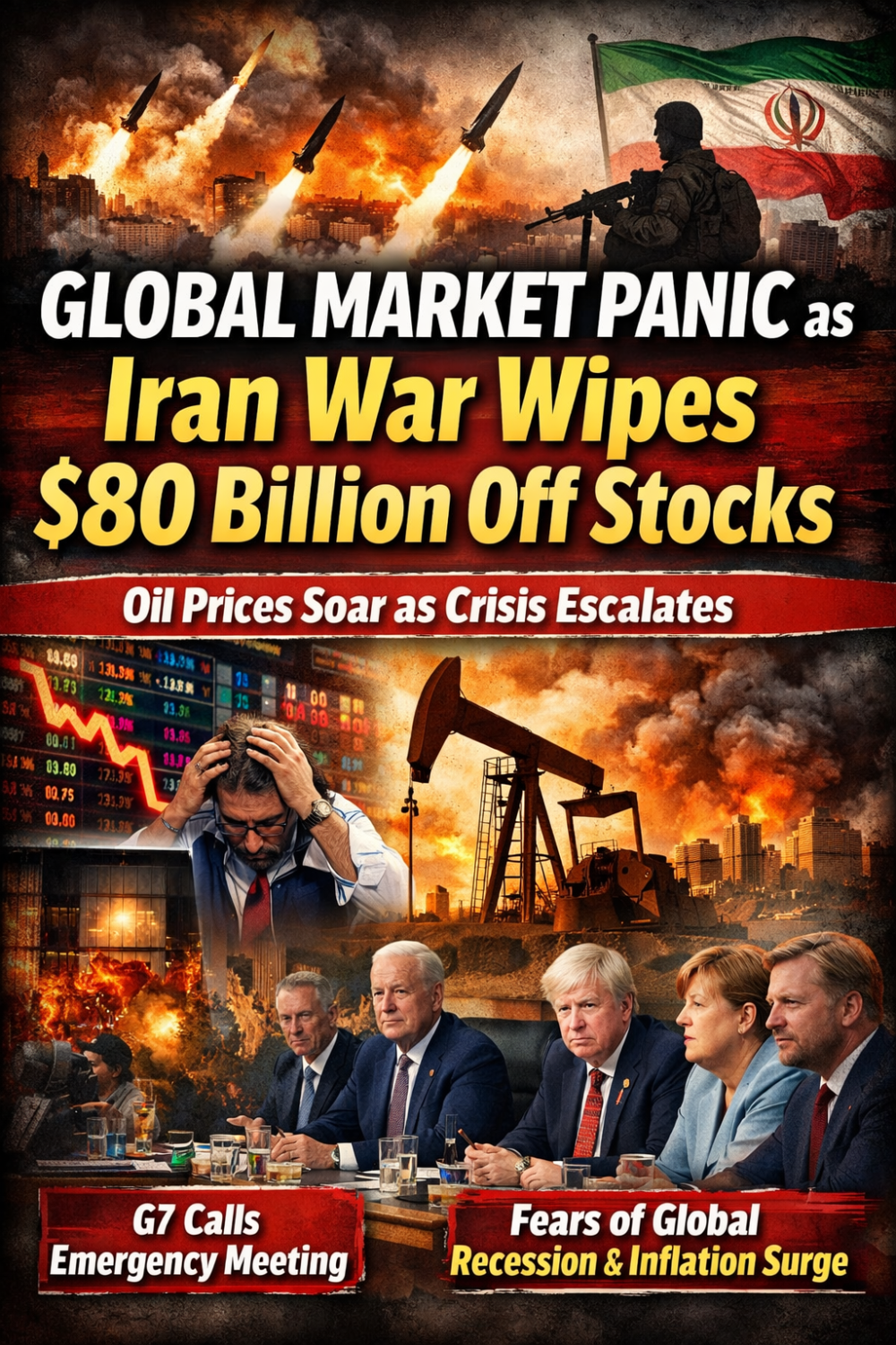 ईरान युद्ध से वैश्विक बाजार में हड़कंप: 80 अरब डॉलर से अधिक की गिरावट, तेल संकट से महंगाई बढ़ने की आशंका