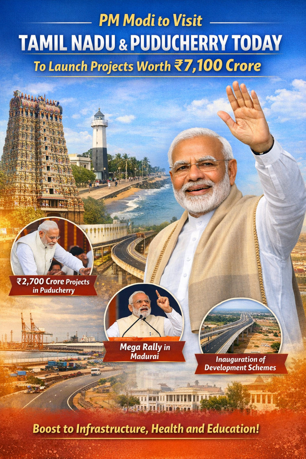 पीएम मोदी का तमिलनाडु और पुडुचेरी दौरा आज, 7,100 करोड़ रुपये की परियोजनाओं की देंगे सौगात