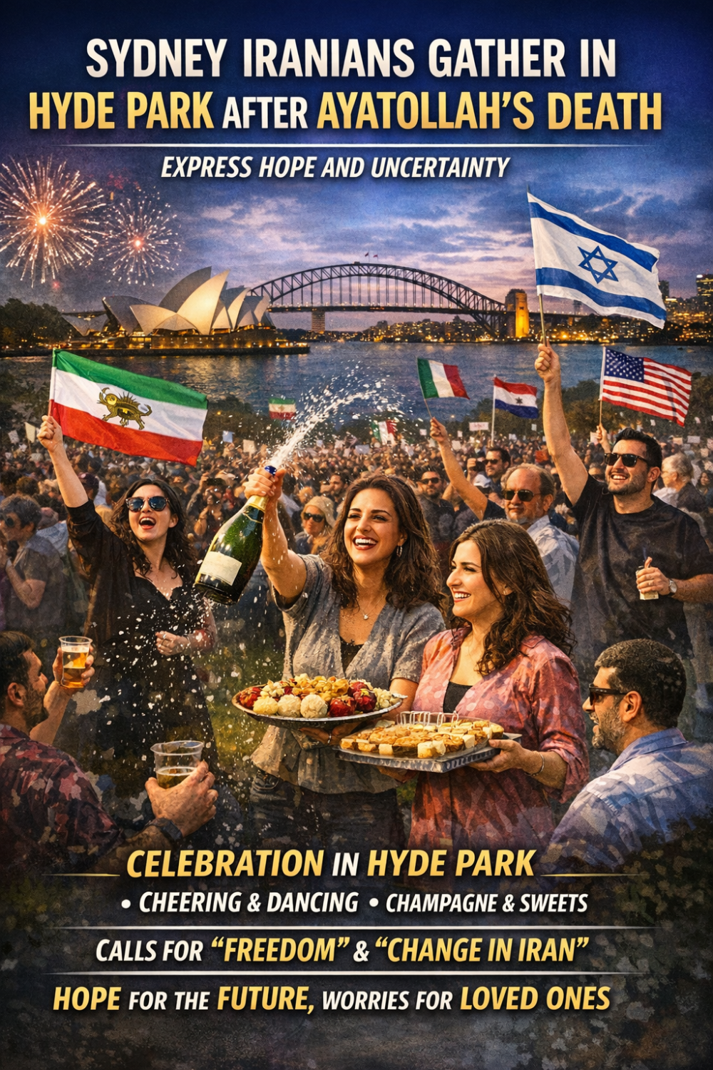 सिडनी में आयातोल्लाह की मौत की खबर पर ईरानी समुदाय का जुटान, हैड पार्क में उमड़ी भीड़