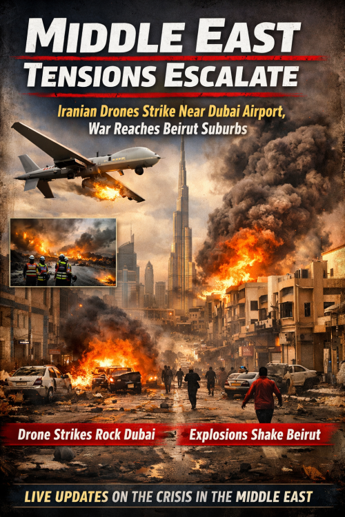 मध्य पूर्व में तनाव बढ़ा: दुबई हवाईअड्डे के पास ईरानी ड्रोन हमला, बेरूत के सुरक्षित माने जाने वाले इलाकों तक पहुँचा युद्ध