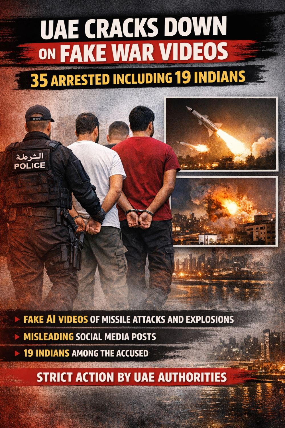 यूएई में फर्जी वीडियो फैलाने के आरोप में 35 गिरफ्तार, 19 भारतीय भी शामिल