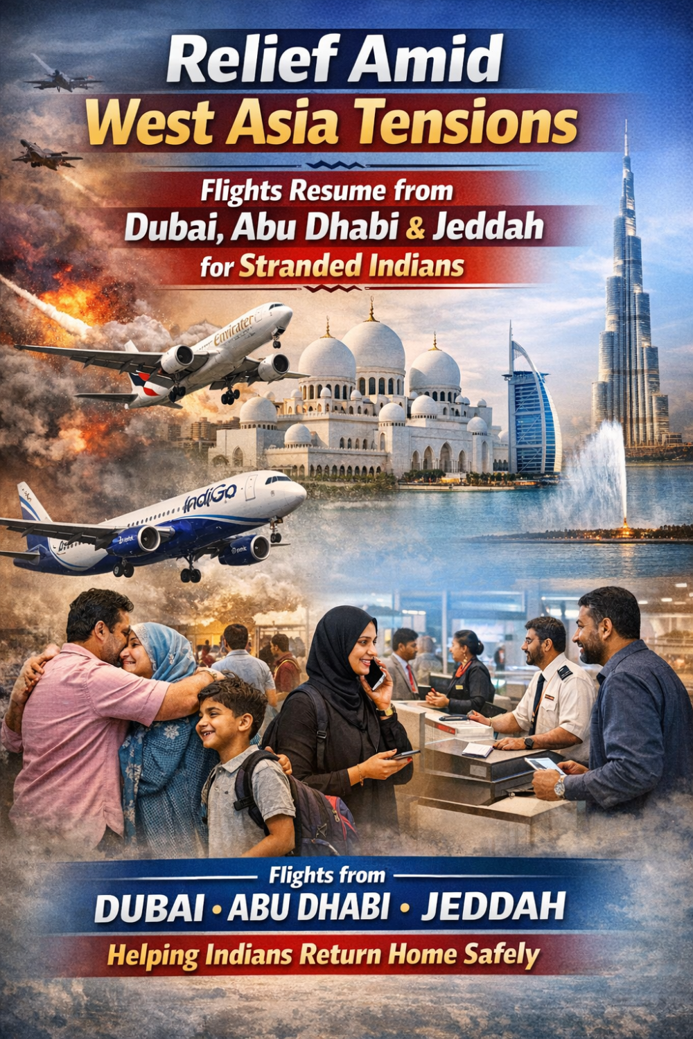 पश्चिम एशिया में तनाव के बीच राहत: दुबई, अबू धाबी और जेद्दा से भारत के लिए उड़ानें फिर शुरू
