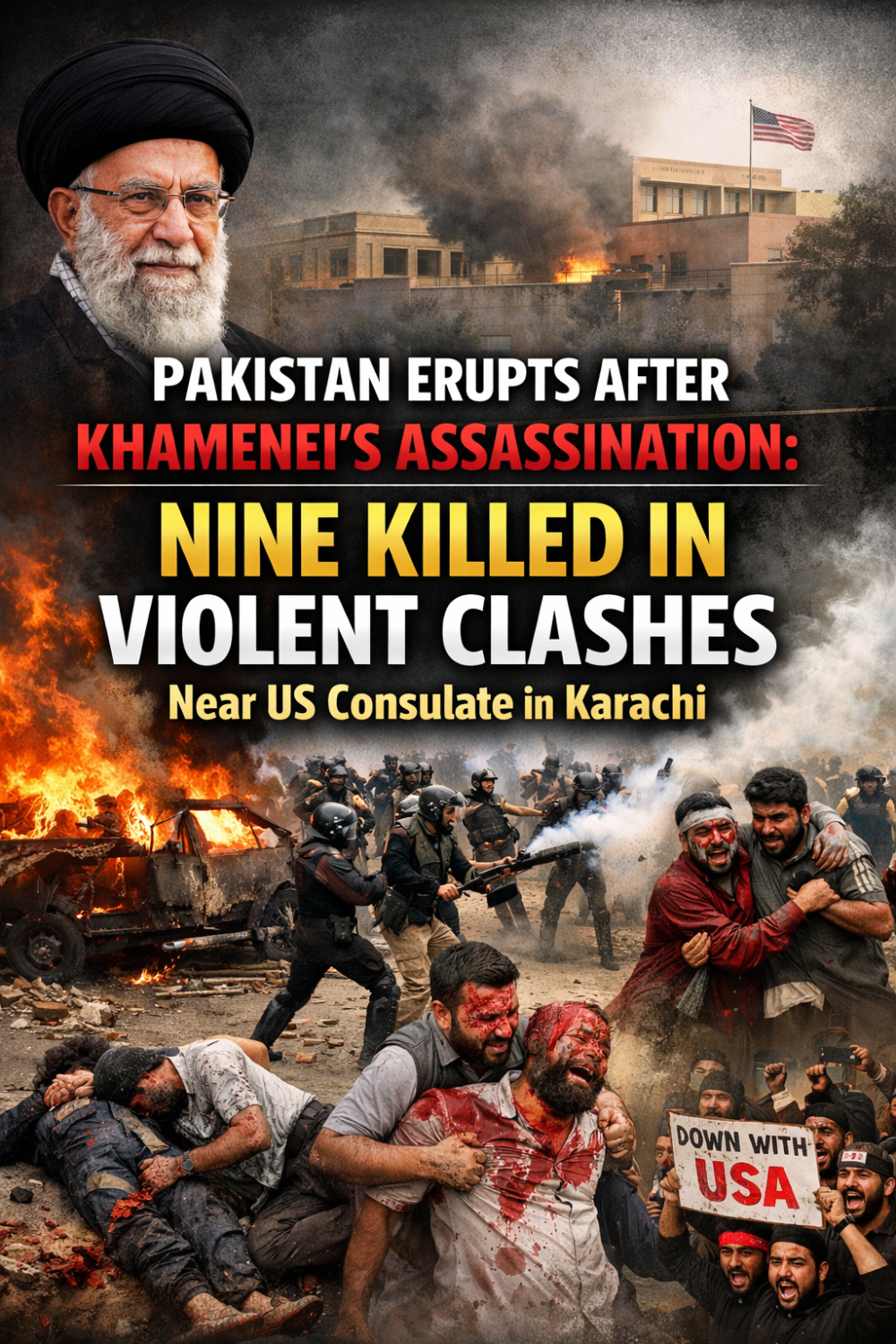 खामेनेई की मौत पर पाकिस्तान में उबाल: कराची में अमेरिकी वाणिज्य दूतावास के बाहर हिंसक झड़प, नौ की मौत; कई घायल