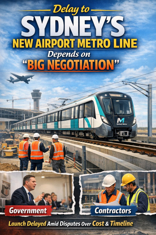 सिडनी के नए एयरपोर्ट मेट्रो लाइन के उद्घाटन में देरी संभव, सरकार और ठेकेदारों के बीच बड़ी बातचीत जारी