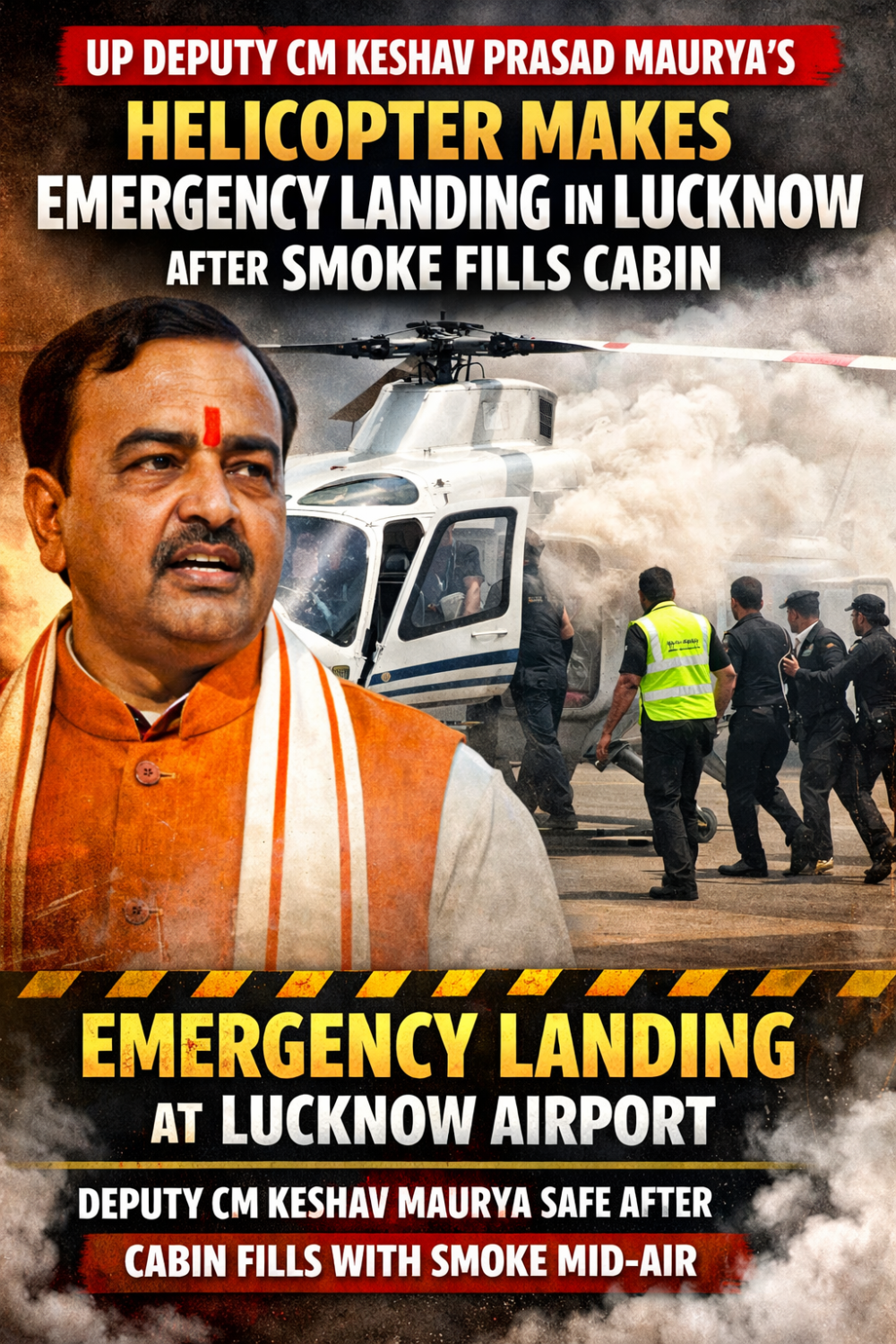हेलीकॉप्टर में धुआं भरने से मची अफरा-तफरी, डिप्टी सीएम केशव प्रसाद मौर्य की लखनऊ एयरपोर्ट पर आपात लैंडिंग