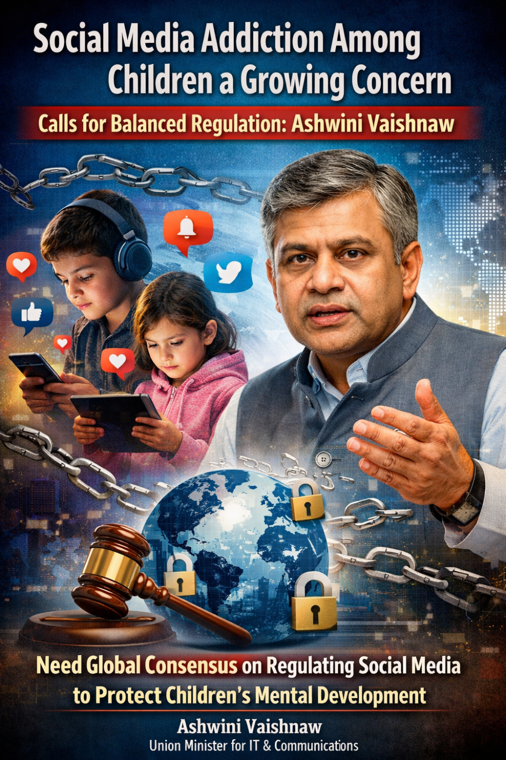 बच्चों में सोशल मीडिया की लत गंभीर चुनौती, नियमन पर व्यापक सहमति जरूरी: अश्विनी वैष्णव