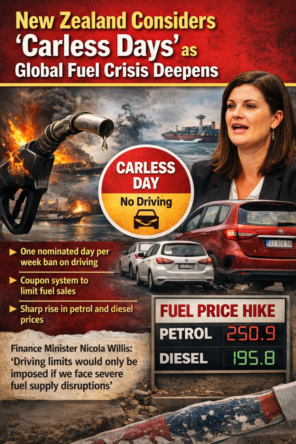 न्यूजीलैंड में ईंधन संकट की आशंका, सरकार ‘कारलेस डे’ जैसे कड़े नियमों पर विचार