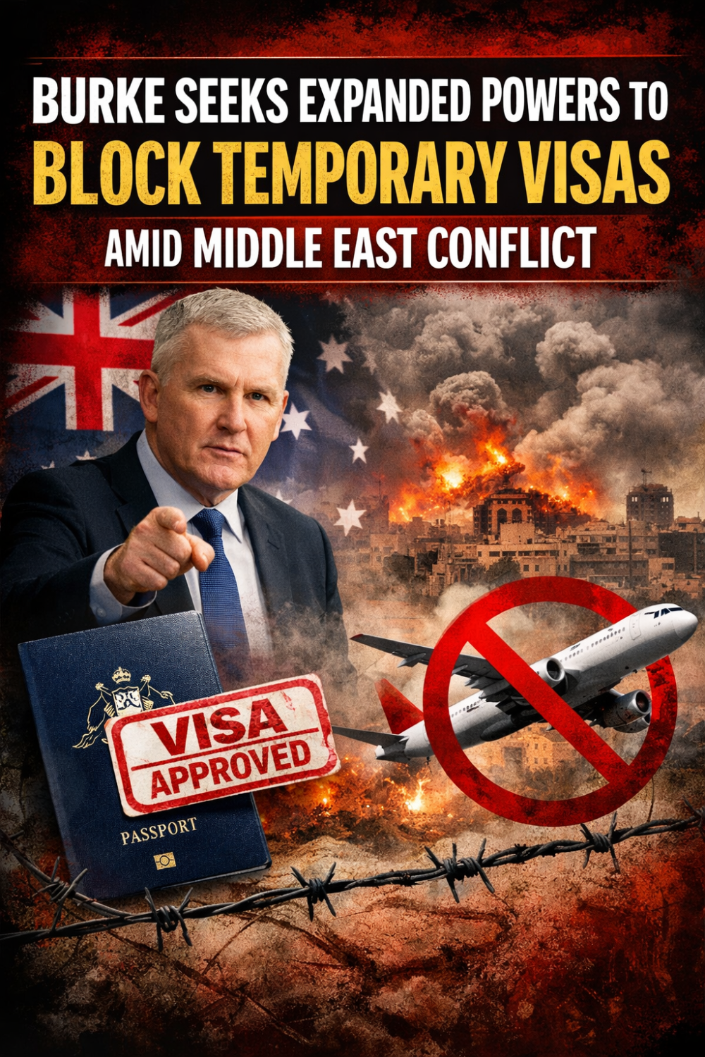 मध्य पूर्व संघर्ष के बीच अस्थायी वीज़ा रोकने के लिए अतिरिक्त शक्तियाँ चाहते हैं मंत्री बर्क