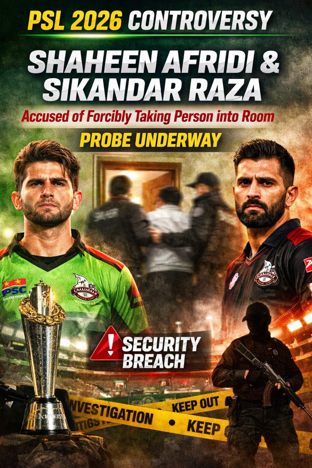 PSL 2026 में विवाद: शाहीन अफरीदी और सिकंदर रज़ा पर ‘जबरन कमरे में ले जाने’ का आरोप, जांच शुरू