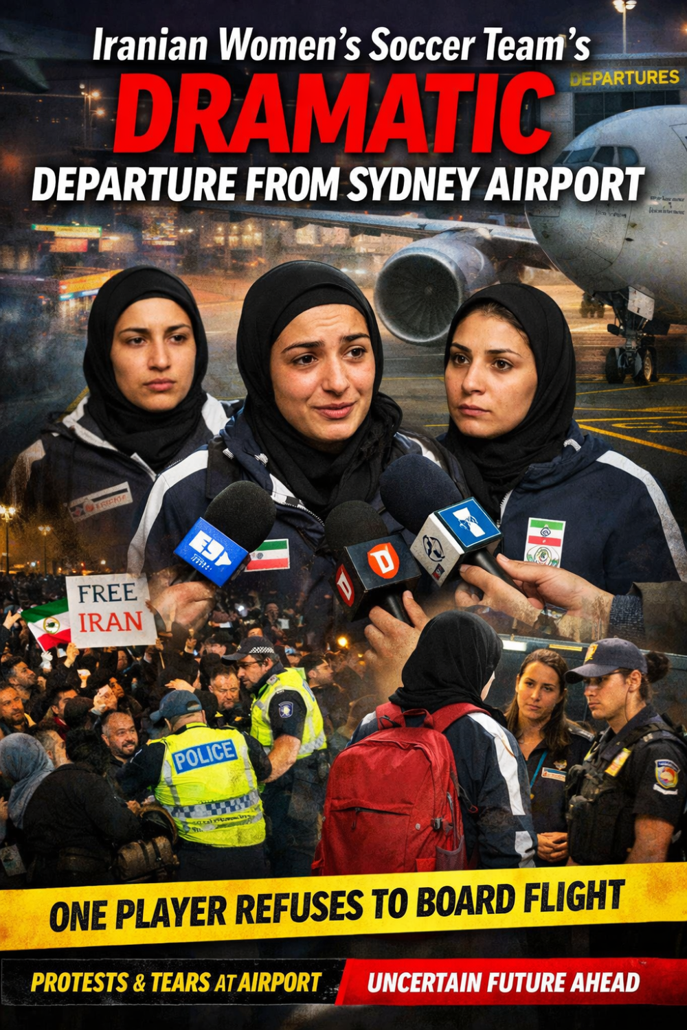 सिडनी एयरपोर्ट से ईरानी महिला फुटबॉल टीम की नाटकीय विदाई, एक खिलाड़ी ने उड़ान भरने से किया इनकार