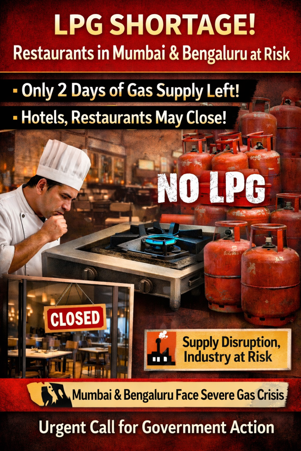 एलपीजी की कमी से संकट में मुंबई-बेंगलुरु के रेस्टोरेंट, सिर्फ दो दिन का गैस स्टॉक बचा