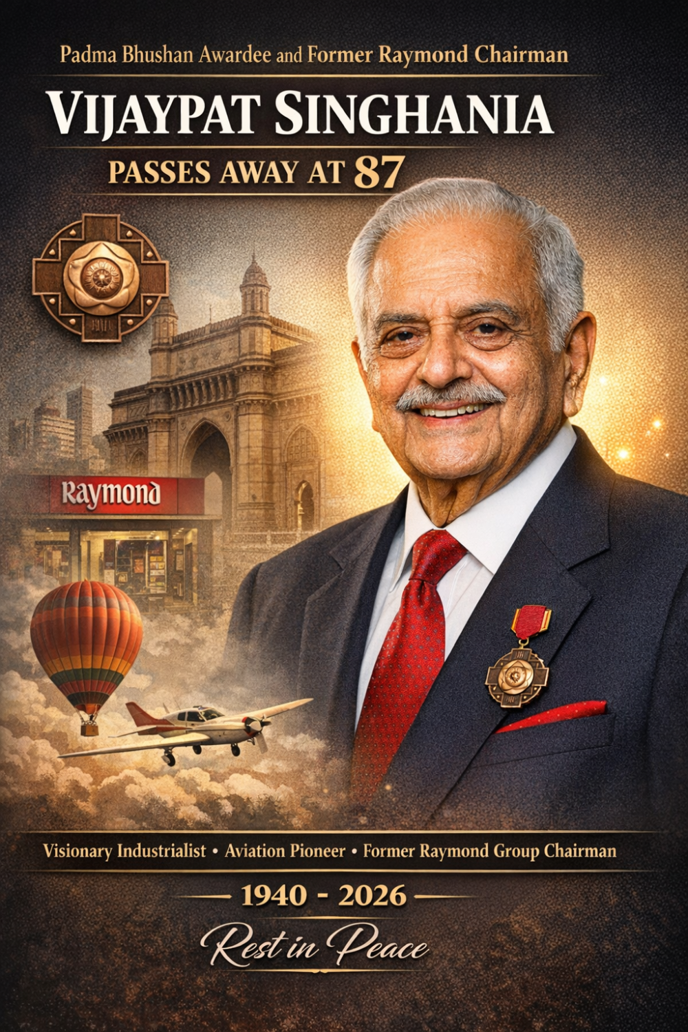 पद्मभूषण उद्योगपति विजयपत सिंघानिया का निधन, 87 वर्ष की उम्र में ली अंतिम सांस