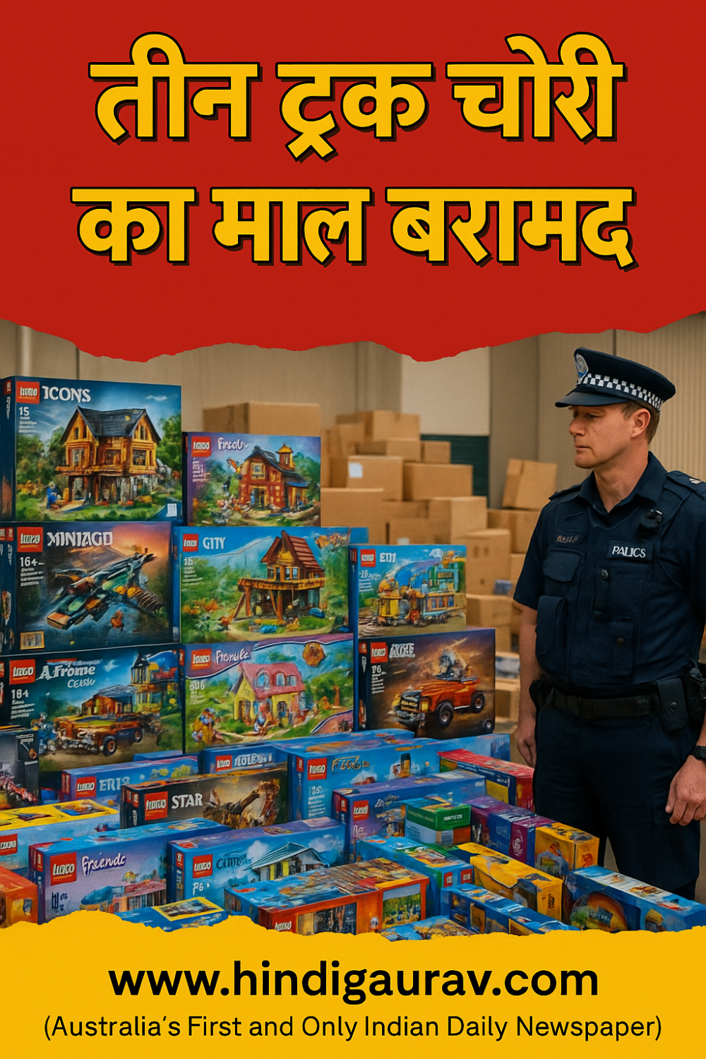 एडिलेड में पुलिस की बड़ी कार्रवाई: तीन ट्रक भरकर चोरी का माल बरामद, 1700 लेगो सेट सहित 2.5 लाख डॉलर का सामान जब्त